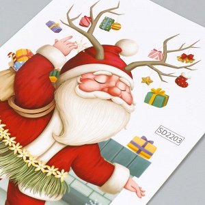 Наклейка пластик интерьерная цветная "Дедушка Мороз с рожками оленя" 30х45 см