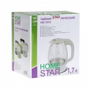 Чайник электрический Homestar HS-1012, стекло, 1.7 л, 2200 Вт, белый