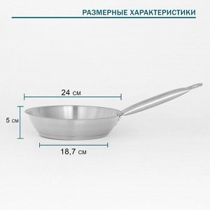 Сковорода Hanna Knövell, d=24 см, h=5 см, толщина стенки 0.6 мм, длина ручки 21.5 см, индукция, нержавеющая сталь