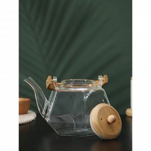 Чайник заварочный стеклянный с бамбуковой крышкой и металлическим фильтром BellaTenero «Октогон», 1,2 л