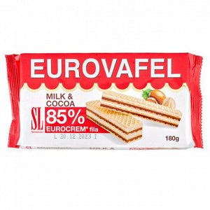 Вафли EUROVAFEL Milk &amp; Cocoa 180 г