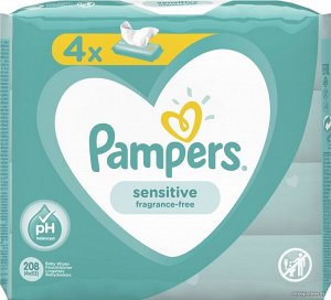 Pampers  Влажные салфетки для малышей  Sensitive, 208 шт Памперс