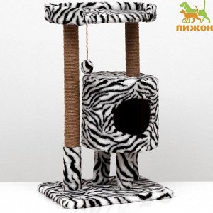 Домик для кошек с когтеточкой "Круглый с площадкой", 52 х 52 х 95 см, зебра