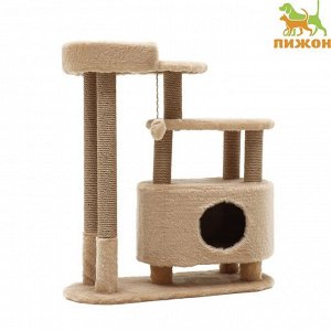 Домик для кошек с когтеточкой, овальный с площадкой, джут, 80 х33 х 91 см микс цветов