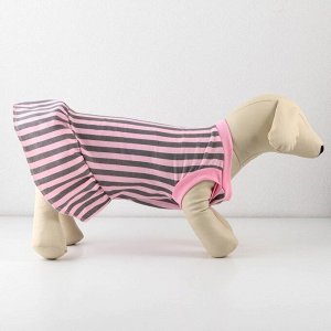 Платье для собак кулирка, S (ДС 27, ОШ 32-36, ОГ 38-42), Розовое с серыми полосками