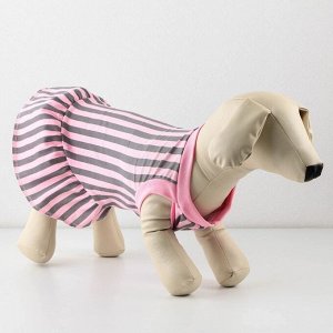 Платье для собак кулирка, L (ДС 32, ОШ 38-42, ОГ 44-48), Розовое с серыми полосками