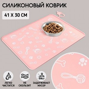 Пушистое счастье Коврик силиконовый под миску «Паттерн», 30х40 см, серый