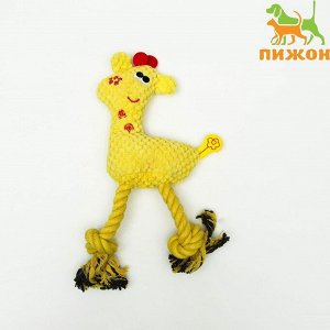 Игрушка мягкая для собак «Жираф с канатом», с пищалкой, 15x25 см