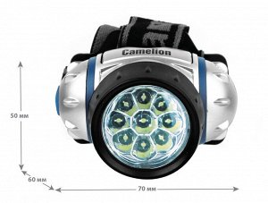 Camelion LED5317-9Mx   (фонарь налобн, металлик,9 ультра ярк LED,4 реж, 3XR03 в компл, пласт, блист), шт
