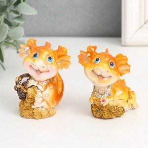 Фигурка полистоун «Золотистый дракошка с монетами», 5x4x6 см, МИКС