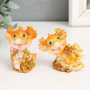 Фигурка полистоун «Золотистый дракошка с монетами», 5x4x6 см, МИКС