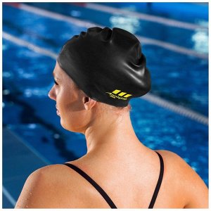Шапочка для плавания взрослая ONLYTOP, силиконовая, обхват 54-60 см, цвет чёрный