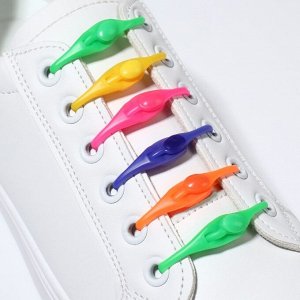 Набор шнурков для обуви, 6 шт, силиконовые, полукруглые, на застёжке, 4 мм, 11 см, цвет в ассортименте