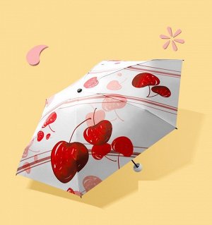 Зонт женский складной белый с вишнями