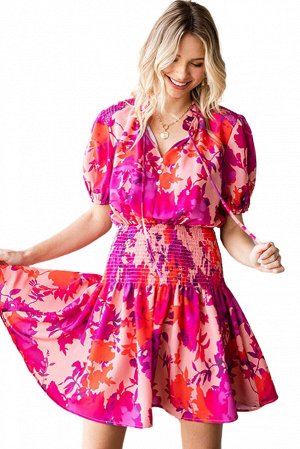 VitoRicci Розовое платье-мини с цветочным принтом и рукавом &quot;фонарик&quot;
