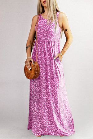 VitoRicci Розовое леопардовое платье макси с карманами
