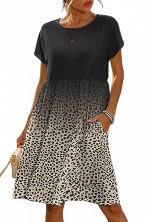 Черное леопардовое повседневное платье с коротким рукавом