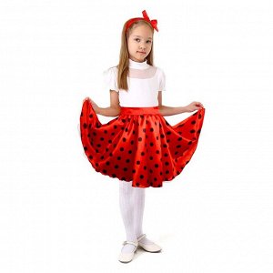 Карнавальная юбка для вечеринки красная в чёрный горох, повязка, рост 134-140 см