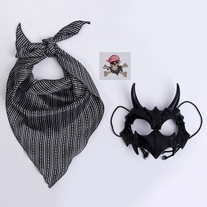 Карнавальный набор: бандана в полоску, маска с рогами чёрная, термонаклейка