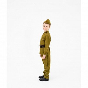 Маскарадный костюм военного для мальчика с пилоткой,ремень,габардин,п/э,р-р 40.р.146-152