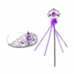 Карнавальный набор «Принцесса», корона, жезл с камнями, цвет фиолетовый