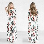 Платье длинное с длинными рукавами цвет: БЕЛЫЙ С ЦВЕТАМИ