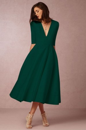 Платье длинное с рукавами 1/2 цвет: ТЕМНО-ЗЕЛЕНЫЙ