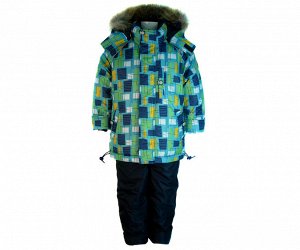 247 комплект (куртка+полукомбинезон мод.26,  мех енот + шерст. подстежка ) голубой-салатовый