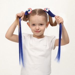 Набор накладных локонов «РАДУГА», прямой волос, на заколке, 2 шт, 50 см, цвет синий/МИКС