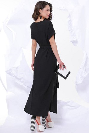 Платье прямое черное с поясом