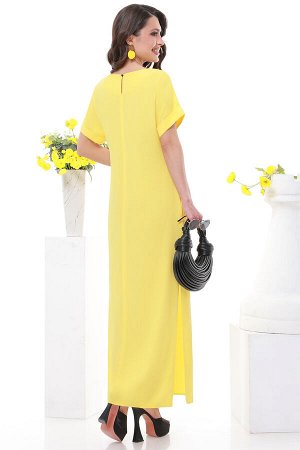 Платье желтое прямое с разрезами