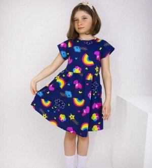 Платье для девочки хлопок короткий рукав цвет Радуга