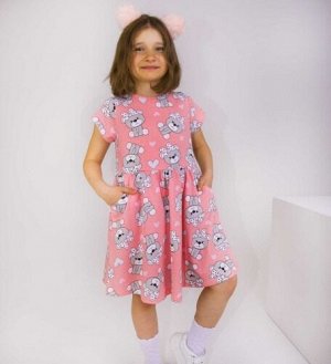 Платье для девочки хлопок короткий рукав цвет Мишки