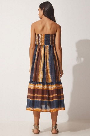 Женское коричневое платье-юбка без бретелек с узором батик WF00030
