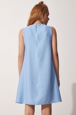 Женское летнее тканое платье-колокольчик небесно-голубого цвета BF00067