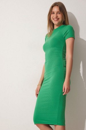 Женское ярко-зеленое повседневное трикотажное платье Saran со сборками UB00092
