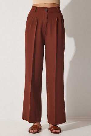 Женские коричневые широкие мужские тканые брюки HG00001
