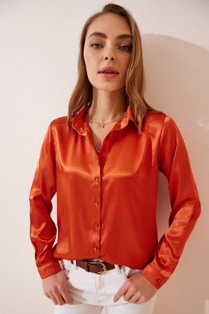 Женская оранжевая рубашка из легко струящегося атласа DD00990