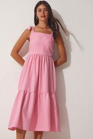 Женское розовое летнее платье из поплина на бретелях ZH00030