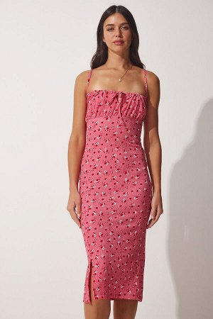 Женское летнее платье розового цвета с цветочным принтом
