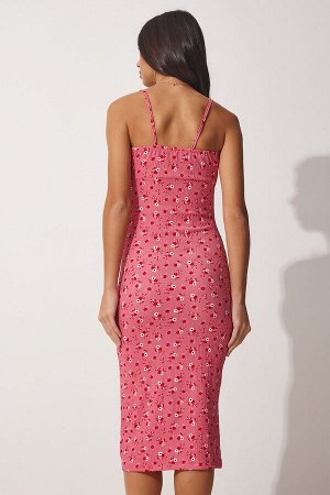 Женское летнее платье розового цвета с цветочным принтом