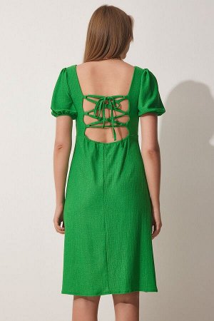Женское летнее трикотажное платье зеленого цвета с квадратным воротником DZ00085
