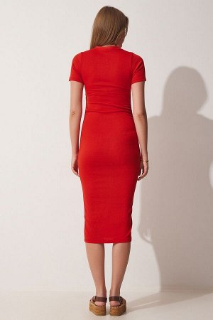 Женское красное повседневное трикотажное платье Saran со сборками UB00092