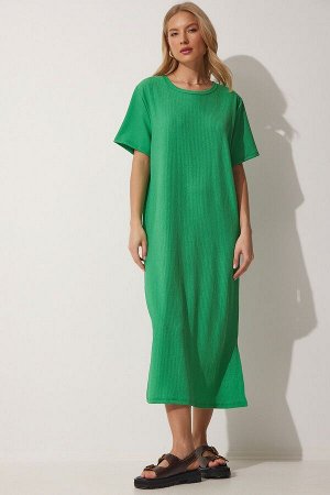 Женское зеленое свободное длинное повседневное летнее трикотажное платье DZ00076