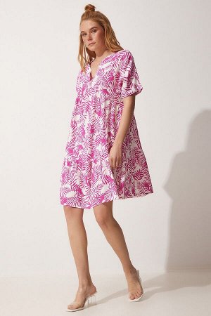 Женское розовое летнее расклешенное платье из вискозы с цветочным принтом DD01219