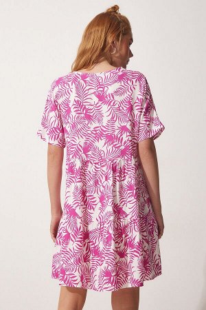 Женское розовое летнее расклешенное платье из вискозы с цветочным принтом DD01219