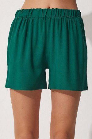 Женские темно-зеленые летние вискозные шорты с карманами BH00410