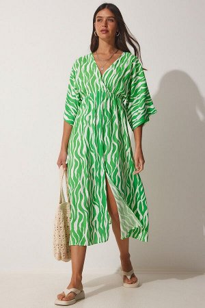 Женское зеленое летнее длинное платье из вискозы с глубоким v-образным вырезом CI00081