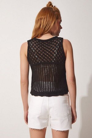 Женская черная ажурная летняя трикотажная блузка K_00084