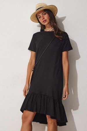 Женское черное летнее трикотажное платье из вискозы с воланами AP00186